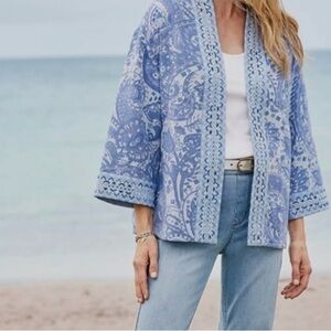 Soft Surroundings Blue Patterned Cardigan Kimono